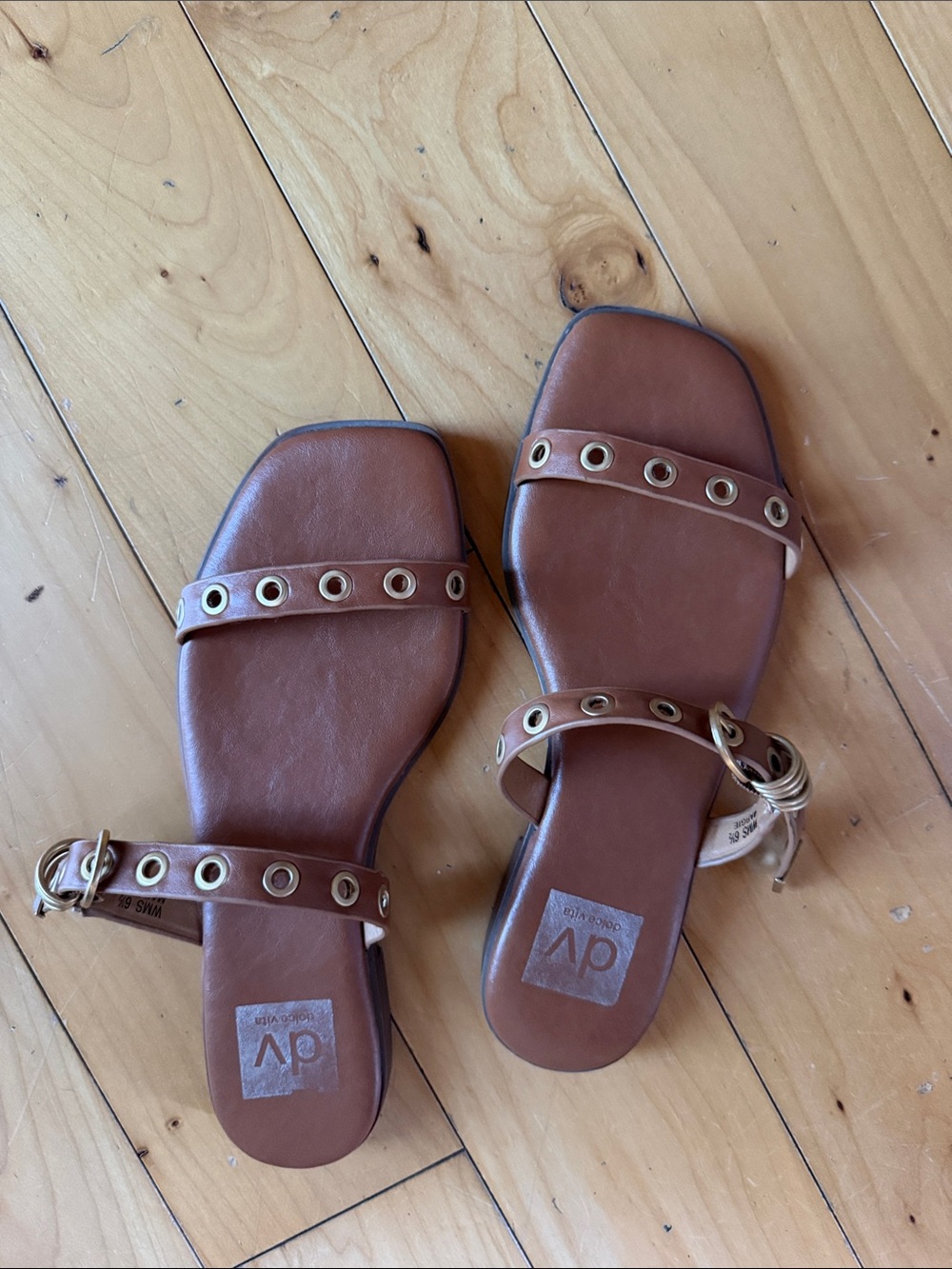 DV by Dolce Vita Brown Leather Grommet Strap Sandals